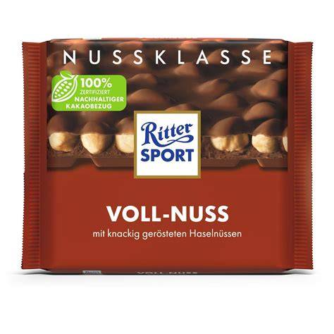 Ritter Sport Voll-Nuss Verpackung und Haselnüsse