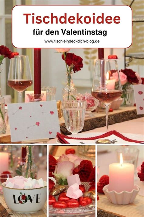 Romantische Tischdekoration mit Herztorte am Valentinstag