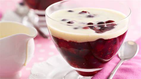 Rote Grütze mit Vanillepudding - angerichtet