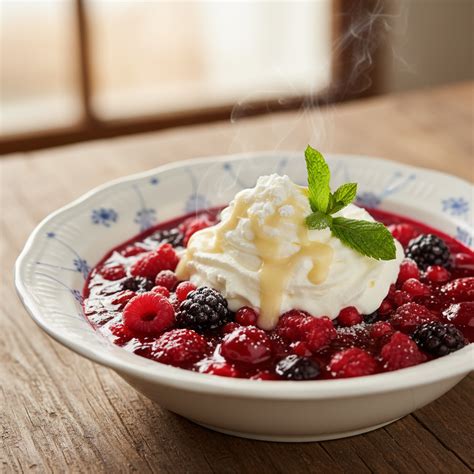 Rote Grütze mit frischen Beeren