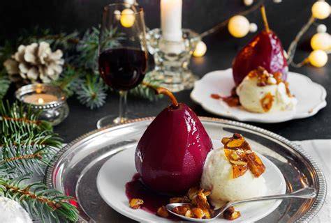 Rotweinbirnen mit Amaretto