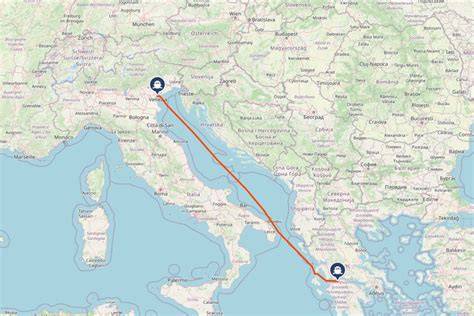 Route und Stationen der Reise nach Venedig (Karte/Illustration)