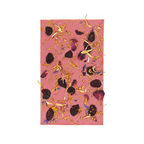 Ruby-Schokolade mit Pistazien und Blüten