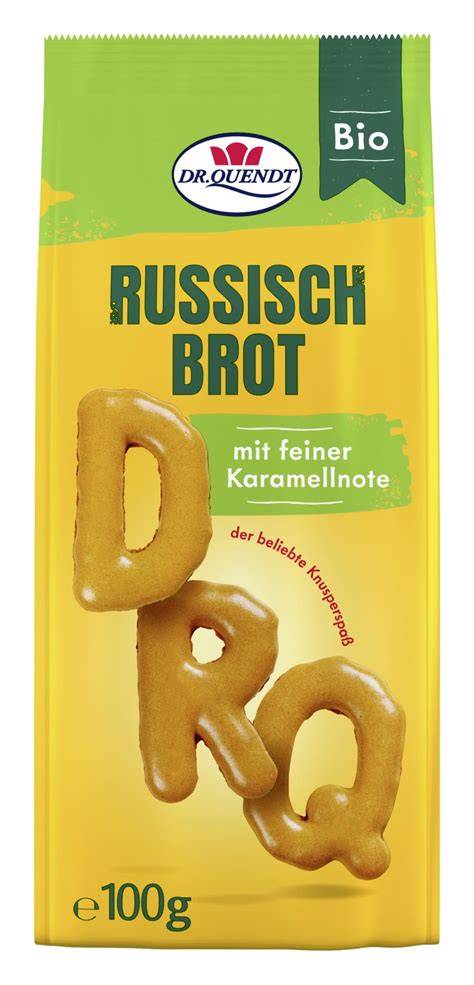 Russisch Brot in Buchstaben-Form und Dr. Quendt Verpackung