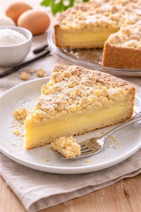 Sächsischer Streuselkuchen auf einem Teller mit Kaffee