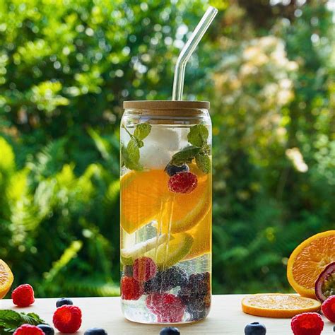 Saftschorle im Glas mit Strohhalm und Beeren