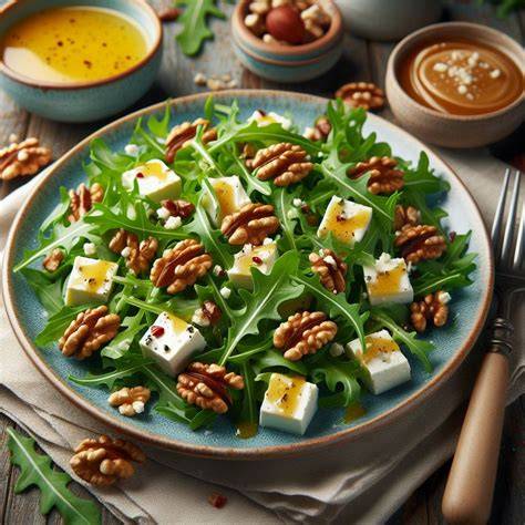 Salat mit Honig-Senf-Dressing und Rucola