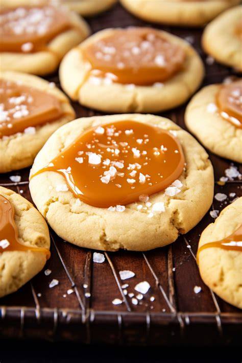 Salted Caramel Cookies auf Backpapier