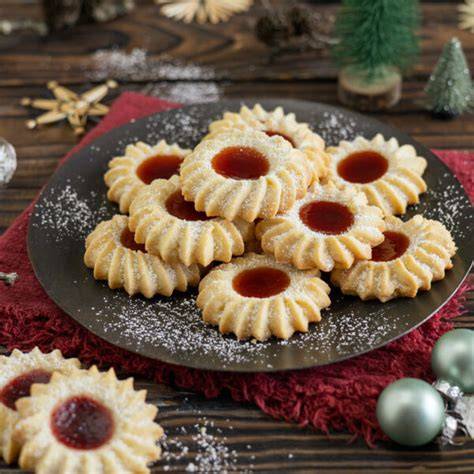 Sandgebäck mit Marmelade auf Teller