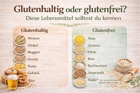 Schön gestaltete Infografik: Glutenhaltige und glutenfreie Lebensmittelgruppen