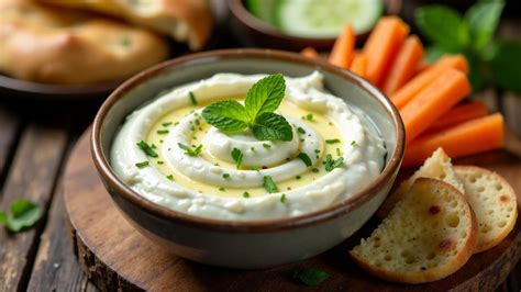Schüssel mit Kräuter-Joghurtdip und Minze