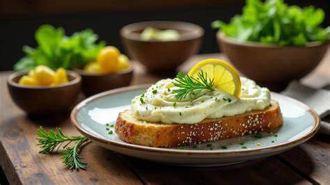 Schüssel mit Tahini-Honig-Aufstrich, serviert auf frischem Brot