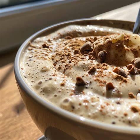 Schüssel mit cremigem Protein Pudding, Vanille und Erdbeeren