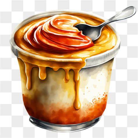 Schüssel mit hausgemachter Karamellsauce und Löffel