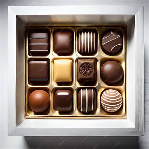 Schachtel Pralinen mit verschiedenen Sorten von oben