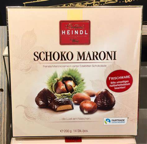 Schachtel mit Heindl Schoko Maroni