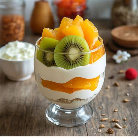 Schale mit Schoko-Müsli, Joghurt und frischen Früchten