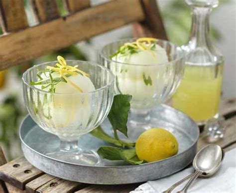 Schalenpräsentation: Limoncello Sorbet mit Minze & Beeren