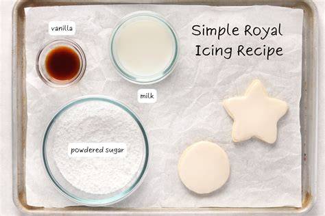 Schema: Royal Icing Konsistenzskala von Konturen- bis Flutkonsistenz mit Puderzucker-Angaben