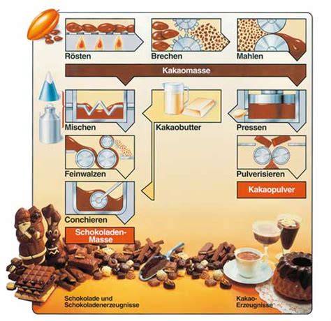 Schema: Von der Kakaobohne zur 85%-Schokolade (Fermentation, Rösten, Conchieren)