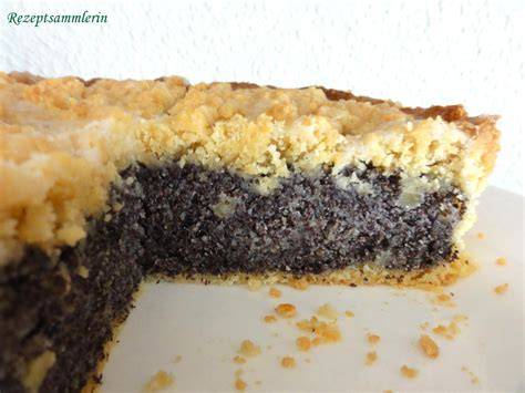 Schema der Schichten: Mürbeteig, Mohn-Pudding, Apfel, Mandelbelag