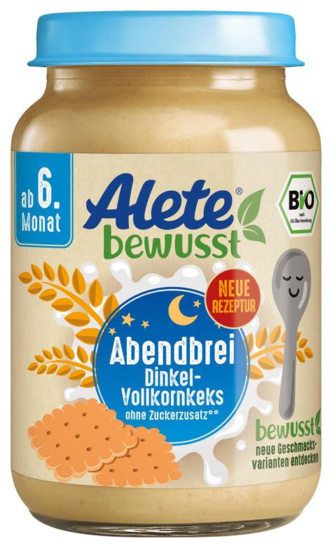 Schema der empfohlenen Zubereitung und Lagerung Alete Abendbrei