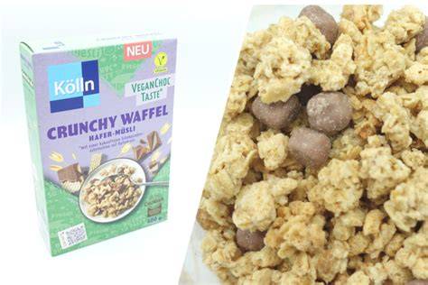 Schemagrafik: Zutaten von Kölln Knusper Waffel und Besonderheiten der veganen Schoko-Alternative