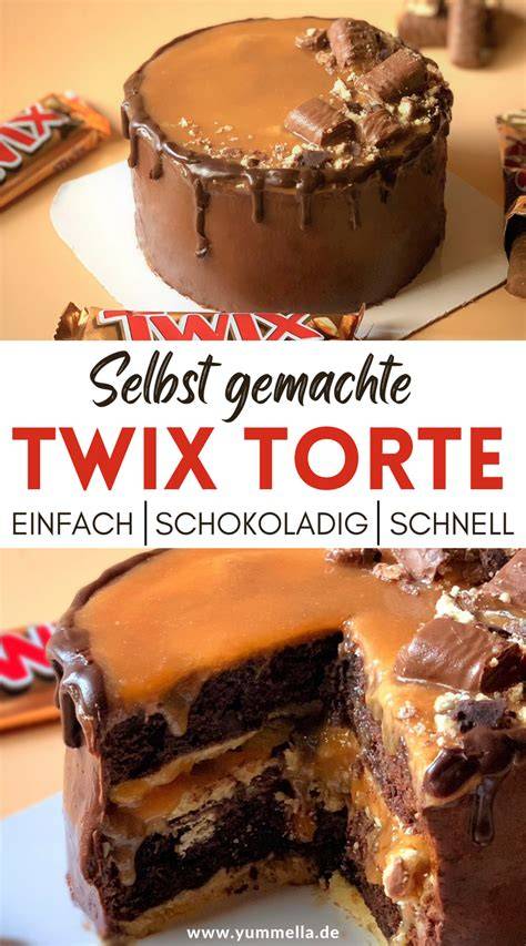Schichtaufbau der weißen Twix Torte (4 Biskuitböden, helle Creme, Twix-Stückchen)