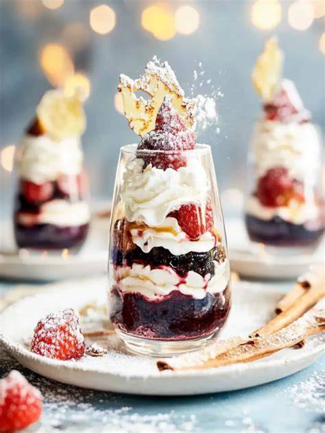 Schichtdessert Eierlikörpudding mit Sahne und frischen Beeren