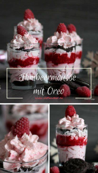 Schichtdessert aus weißer Schokomousse und Himbeermousse mit Marmormuster