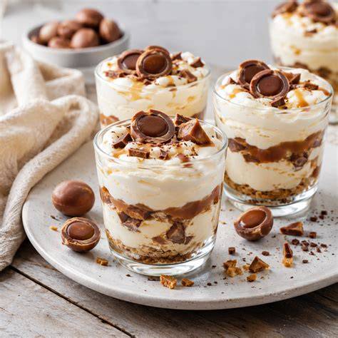 Schichtdessert im Glas mit Toffifee und Keksboden