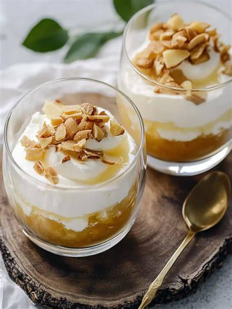 Schichtdessert mit Apfelkompott, Mascarpone und Mandelkrokant