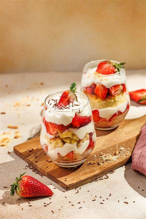 Schichtdessert mit Mascarpone und Keksbröseln im Glas