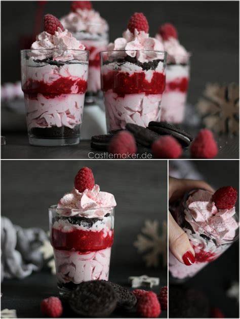 Schichtdesserts im Glas: Oreo, weiße Schoko, Beeren