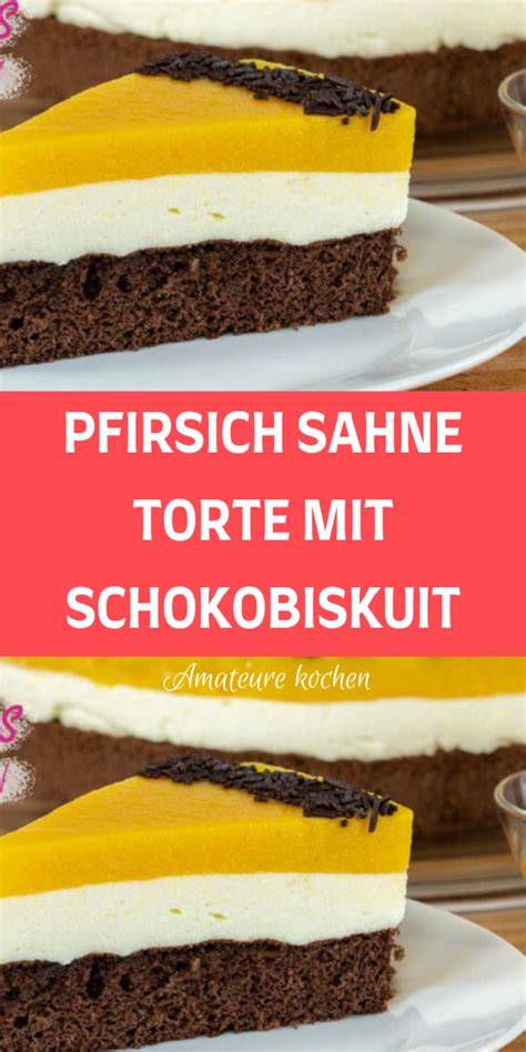 Schichten: Schokobiskuit, Sahne, Pfirsiche - Explosionsgrafik