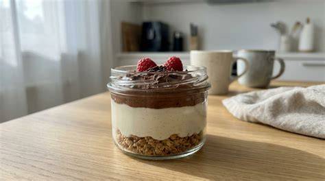 Schichten: Vanille- und Schokoladencrème im Glas