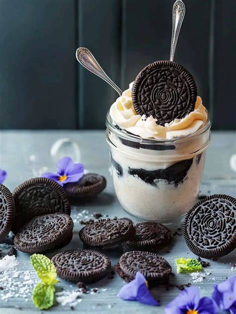 Schichten: Vanillecreme und Oreo-