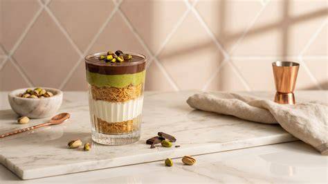 Schichten eines Dubai Schokolade Desserts im Glas - Schritt-für-Schritt