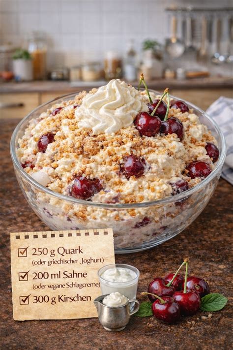 Schichten im Glas: Cookies, Kirschen, Creme, Sahne