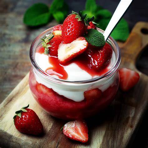 Schichten von Erdbeerquark im Dessertglas