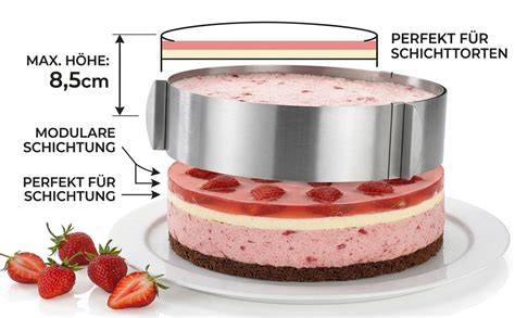 Schichttorte: Tortenring, Kirsch-Spiegel, Sahneschicht, Deko
