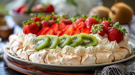 Schichtweise Cremeschicht und frisches Beeren-Topping auf Pavlova