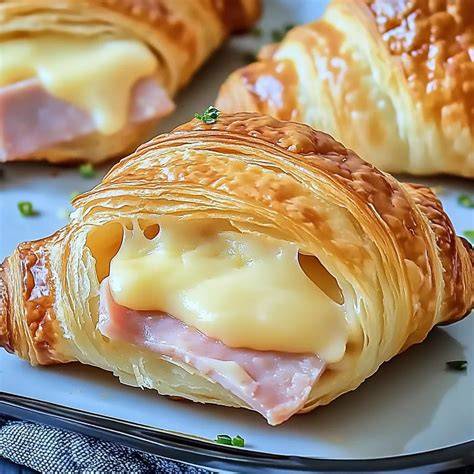 Schinken-Käse-Croissant und Auswahl von Zutaten in der Schwangerschaft