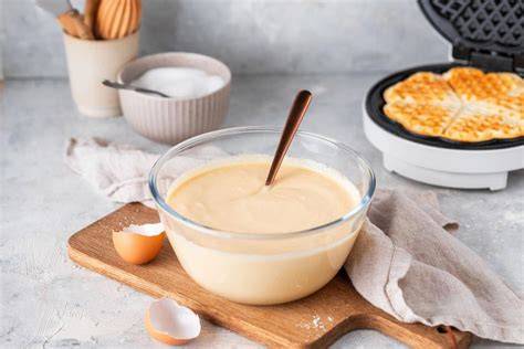 Schmand Waffelteig in Schüssel, vor dem Backen