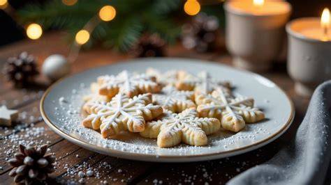 Schneeflockenplätzchen mit Zuckerguss-Motiv