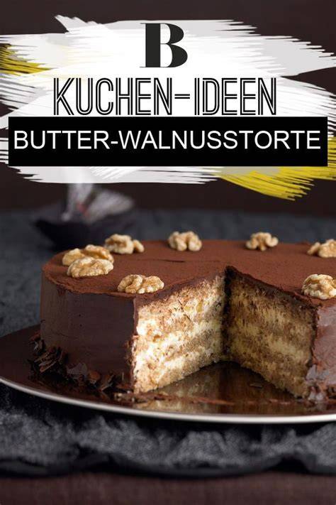 Schnittgrafik: Schichtung von Baiser, Buttercreme, Walnusskrokant und Ganache