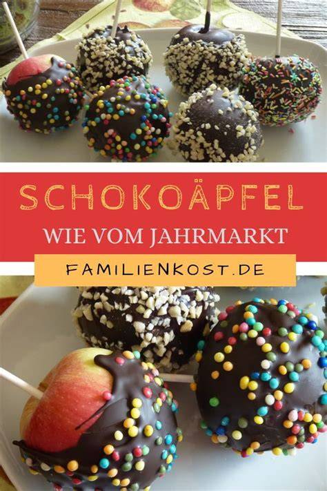 Schokoäpfel auf Holzspießen mit bunten Streuseln