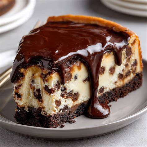 Schoko Ganache Schicht auf Cheesecake mit Schokoladenraspeln