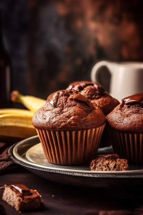 Schoko-Bananen-Muffins auf einem Holzbrett