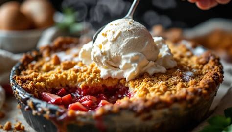 Schoko-Beeren-Blechkuchen mit Vanilleeis serviert